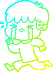 cold gradient line drawing cartoon boy crying