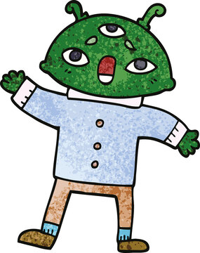 cartoon doodle alien man in sensible clothes