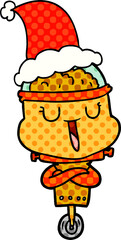 happy comic book style illustration of a robot wearing santa hat