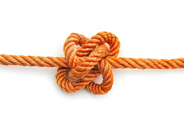 Knot on orange rope isolated on white