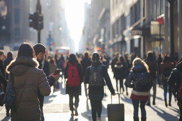 people walking outdoors at the city street holding their smartphone