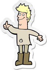 Fototapeta premium sticker of a cartoon positive thinking man in rags