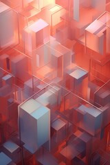 3D vertical abstract background with glass cubes in shades of pink