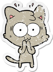 distressed sticker of a cartoon surprised cat