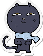sticker of a cartoon funny cat wearing scarf