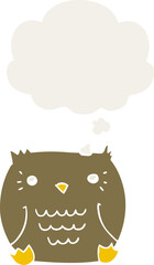 cartoon owl and thought bubble in retro style