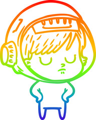 rainbow gradient line drawing cartoon astronaut woman