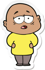 sticker of a cartoon tired bald man