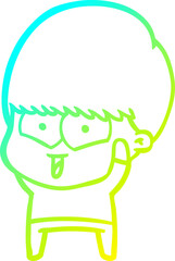 cold gradient line drawing cartoon happy boy