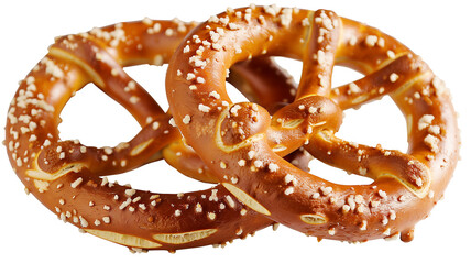 Golden, crispy, well-baked pretzel, transparent background
