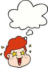 cartoon boy's face and thought bubble