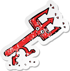 retro distressed sticker of a cartoon devil fork