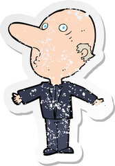 retro distressed sticker of a cartoon confused middle aged man