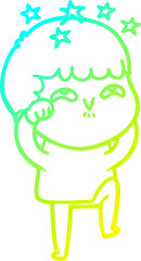 cold gradient line drawing cartoon amazed boy