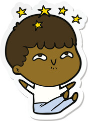 sticker of a cartoon amazed boy