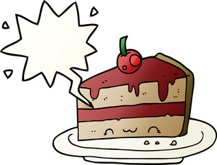 cartoon cake and speech bubble in smooth gradient style
