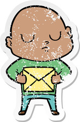 distressed sticker of a cartoon bald man