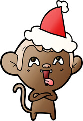 crazy gradient cartoon of a monkey wearing santa hat