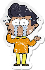 Obraz premium distressed sticker of a cartoon worried crying man