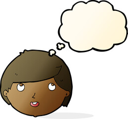 cartoon happy face with thought bubble