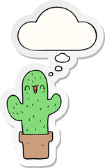 Obraz premium cartoon cactus and thought bubble as a printed sticker