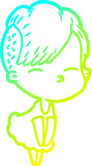 Fototapeta premium cold gradient line drawing cartoon squinting girl in dress