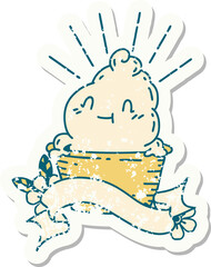 grunge sticker of tattoo style ice cream character