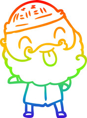 rainbow gradient line drawing man with beard sticking out tongue