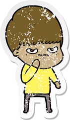 distressed sticker of a angry cartoon boy