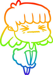 rainbow gradient line drawing cartoon angry girl