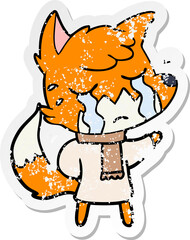 distressed sticker of a crying fox cartoon