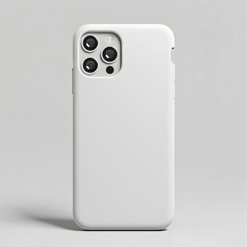 White phone case back view mock up on gray background