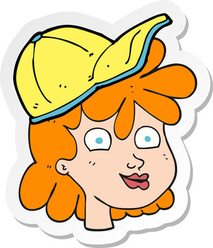 sticker of a cartoon female face wearing cap
