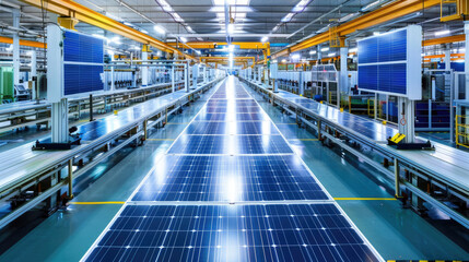 Solar panel production line in a modern factory
