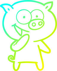 cold gradient line drawing laughing pig cartoon