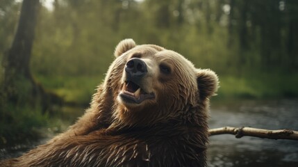 Close up of winking bear in natural environment - obrazy, fototapety, plakaty
