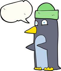 speech bubble cartoon penguin wearing hat