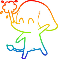 rainbow gradient line drawing cute cartoon elephant spouting water