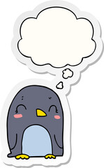 cartoon penguin and thought bubble as a printed sticker