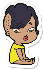 sticker of a cartoon surprised girl