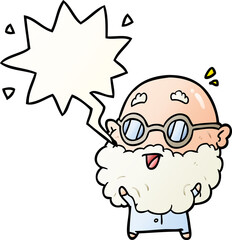 cute cartoon surprised old man and speech bubble in smooth gradient style