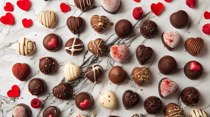 Fototapeta na wymiar A festive Valentines Day chocolate assortment
