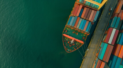 Fototapeta na wymiar Aerial top view of Container ship loading and unloading, Cargo container in deep seaport for the international order concept. 