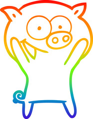 rainbow gradient line drawing happy pig cartoon