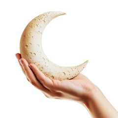 hand holding Crescent moon, PNG transparent object