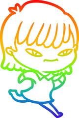 rainbow gradient line drawing cartoon woman