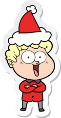 sticker cartoon of a happy man wearing santa hat