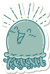 sticker of tattoo style happy jellyfish