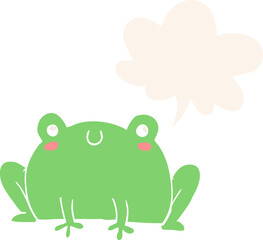 Naklejka premium cartoon frog and speech bubble in retro style