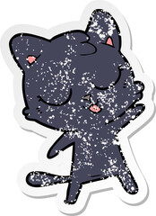 distressed sticker of a cute cartoon cat